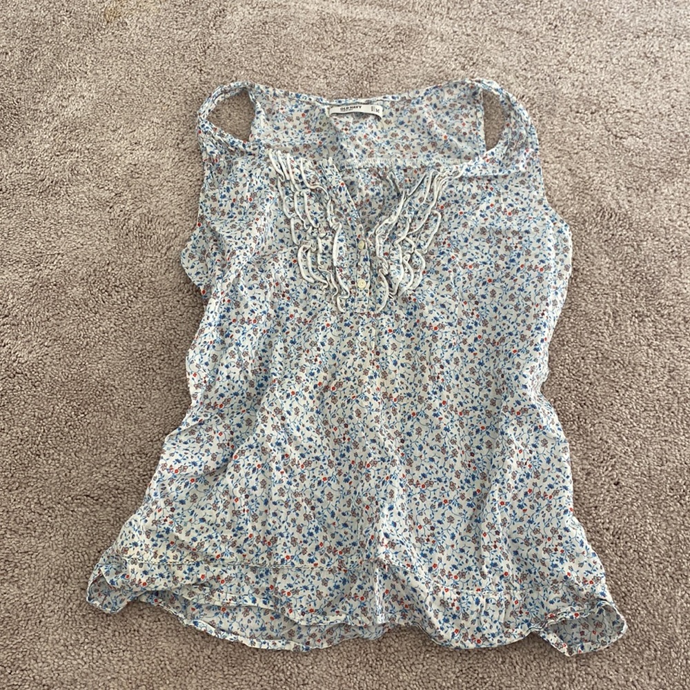 Boho 100% cotton floral tank old navy cream blue
